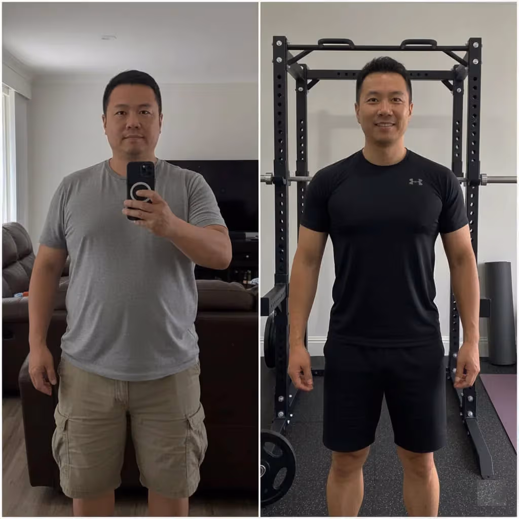 before and after picture of Tim